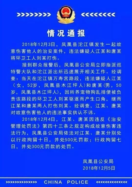 湖南环卫工阻止狗狗随地大小便，竟被狗主人男女双打打晕