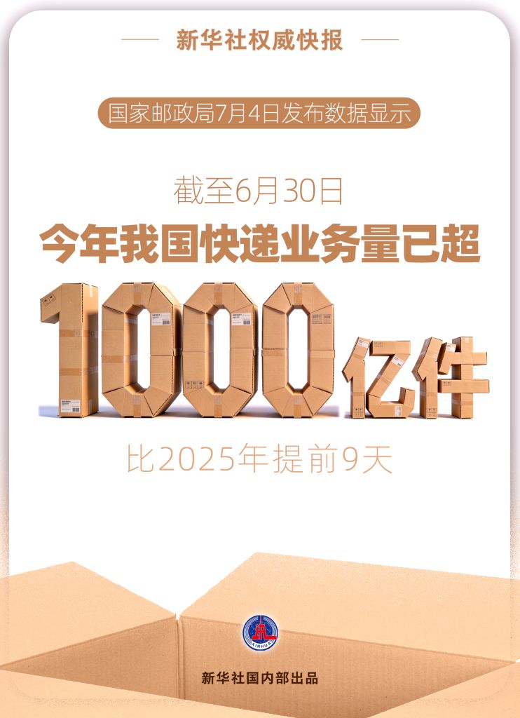 截至6月30日,今年我国快递业务量已超1000亿件 截至6月30日,今年我国快递业务量已超1000亿件
